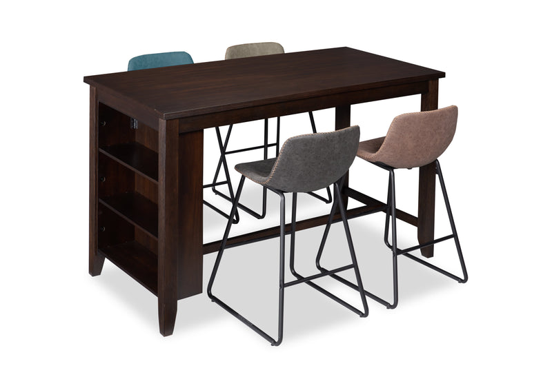 Table de salle à manger Astoria de 60 po (L) de hauteur comptoir avec tablettes intégrées - brune