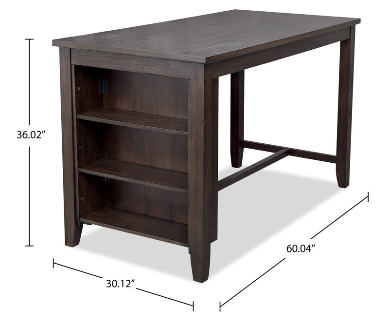Table de salle à manger Astoria de 60 po (L) de hauteur comptoir avec tablettes intégrées - brune