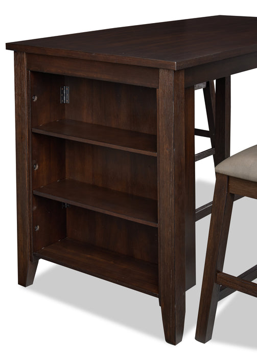 Ensemble de salle à manger Astoria 5 pièces de hauteur comptoir avec table de 60 po (L), tablettes intégrées et 4 chaises - brun