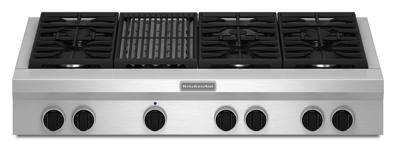 Surface de cuisson à gaz KitchenAid de 48 po de style commercial avec gril - KGCU482VSS