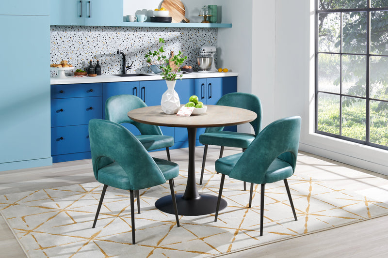 Chaise de salle à manger Bay de Kort & Co. en tissu de cuir végétalien et en métal - turquoise