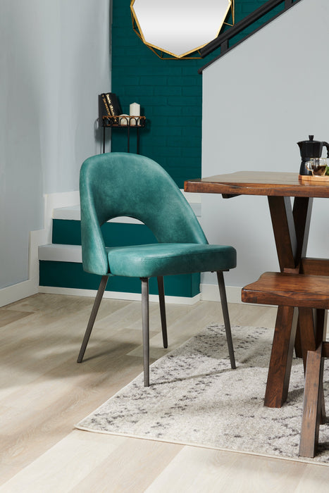 Chaise de salle à manger Bay de Kort & Co. en tissu de cuir végétalien et en métal - turquoise