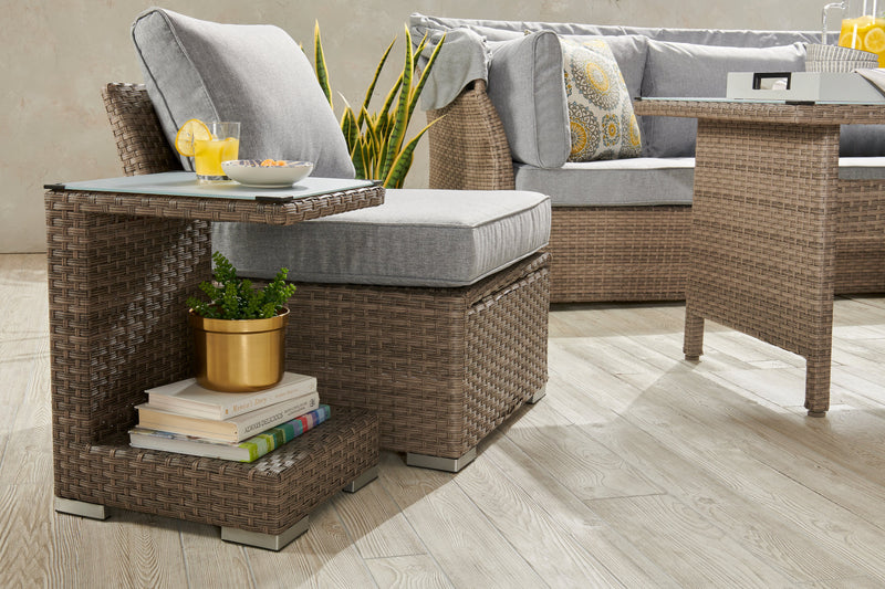 Ensemble de conversation Bermuda 6 pièces avec toit pour la terrasse à l’extérieur - osier en résine tressé à la main, résistant aux rayons UV et aux intempéries - gris