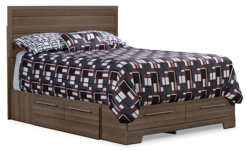 Ensemble Olivia 5 pièces avec grand lit de rangement, commode verticale et table de nuit - gris