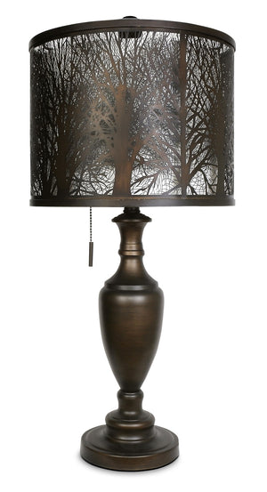 Lampe de table bronze haricot avec abat-jour orné de découpes
