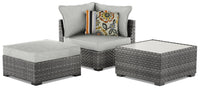 Ensemble Salem 3 pièces pour la terrasse avec table d'appoint, pouf carré et fauteuil de coin