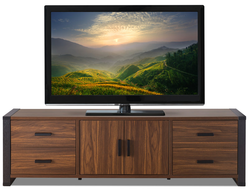 Meuble pour téléviseur moderne Ashton de 70 po avec rangement et système de gestion des câbles pour téléviseurs jusqu’à 80 po - noyer foncé et espresso