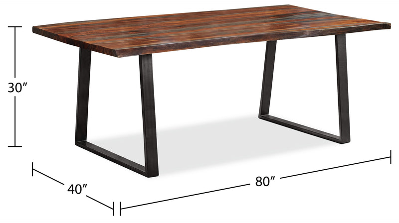 Table de salle à manger Bowery de 80 po (L) en sheesham et métal avec base trapézoïde - brune