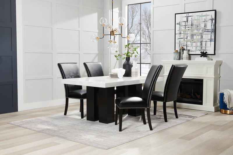 Ensemble de salle à manger Cami 5 pièces avec table de 70 po (L) avec dessus en marbre véritable et 4 chaises noires 