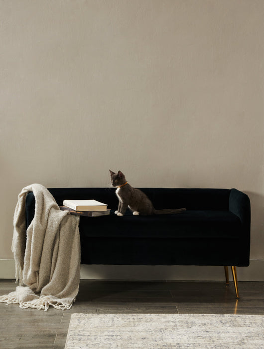 Banc Cass de 52 po - velours noir avec pattes dorées