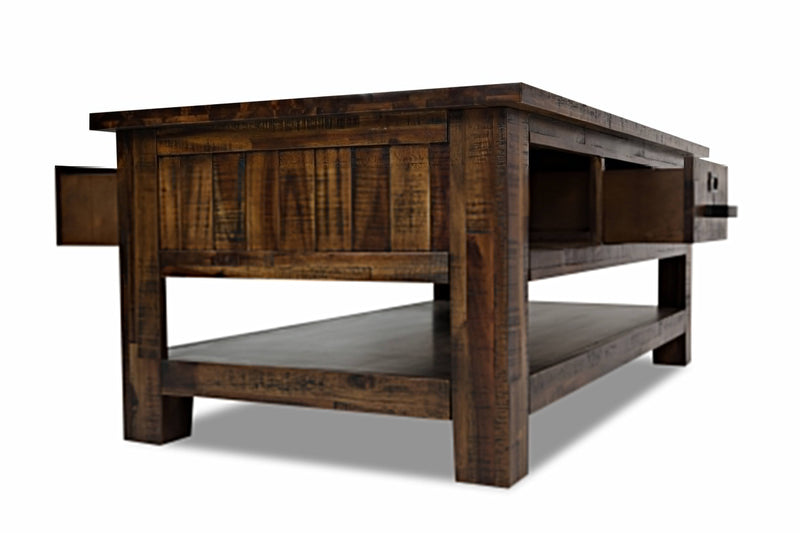 Table à café rustique Casey de 48 po avec rangement, tablette et roulettes - bois brun