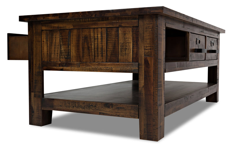 Table à café rustique Casey de 48 po avec rangement, tablette et roulettes - bois brun