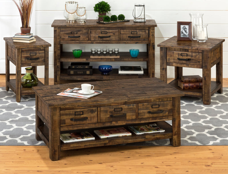 Table à café rustique Casey de 48 po avec rangement, tablette et roulettes - bois brun