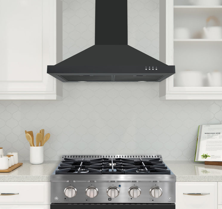 Hotte de cuisinière murale convertible Ancona de 30 po de style pyramidal en acier inoxydable noir - AN-17-16BSS