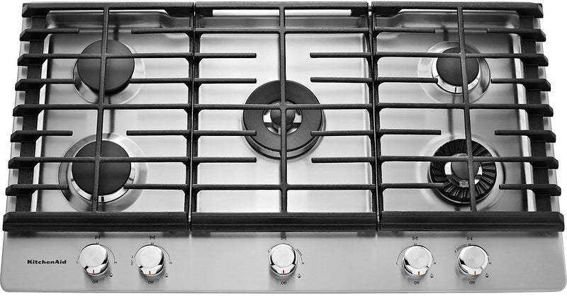 KitchenAid 36" 5- Burner Gas Cooktop with Griddle – Stainless Steel - Gas Cooktop in Stainless Steel
