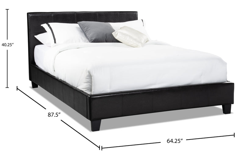 Lit rembourré Chase en tissu de cuir végétalien brun - format grand lit