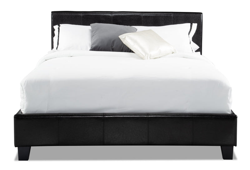 Lit rembourré Chase en tissu de cuir végétalien brun - format grand lit