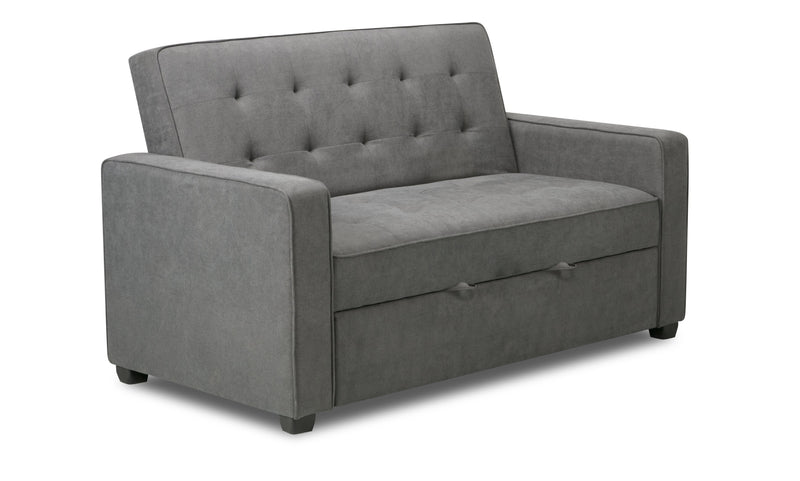 Futon Cory de 59 po en tissu de velours avec mécanisme Klik Klak et capitonnage - gris
