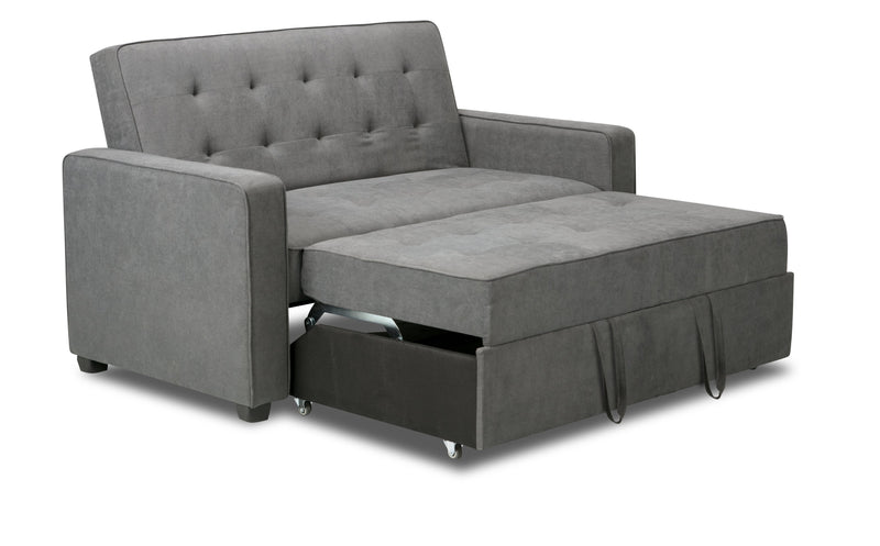 Futon Cory de 59 po en tissu de velours avec mécanisme Klik Klak et capitonnage - gris