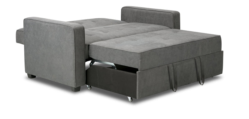 Futon Cory de 59 po en tissu de velours avec mécanisme Klik Klak et capitonnage - gris
