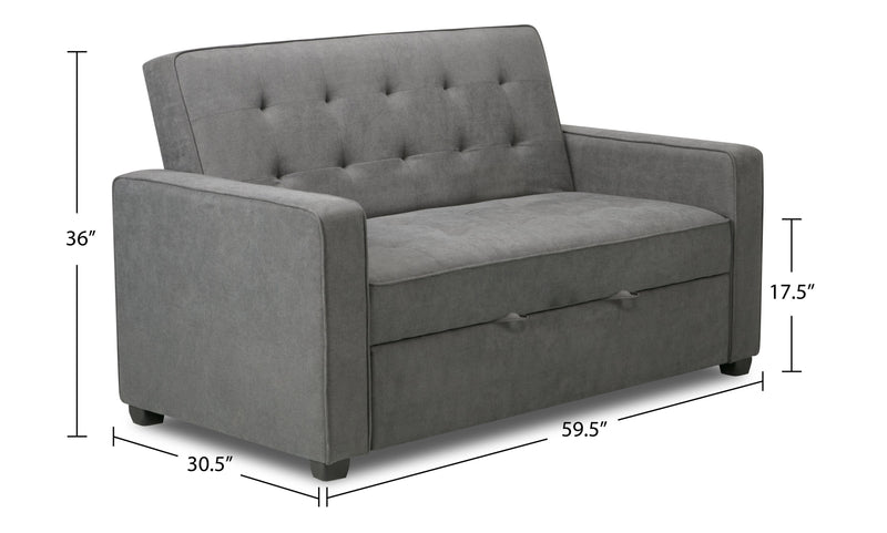 Futon Cory de 59 po en tissu de velours avec mécanisme Klik Klak et capitonnage - gris
