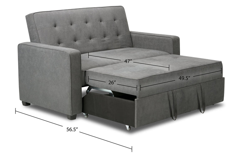 Futon Cory de 59 po en tissu de velours avec mécanisme Klik Klak et capitonnage - gris