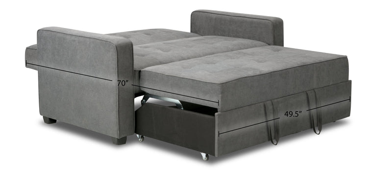 Futon Cory de 59 po en tissu de velours avec mécanisme Klik Klak et capitonnage - gris