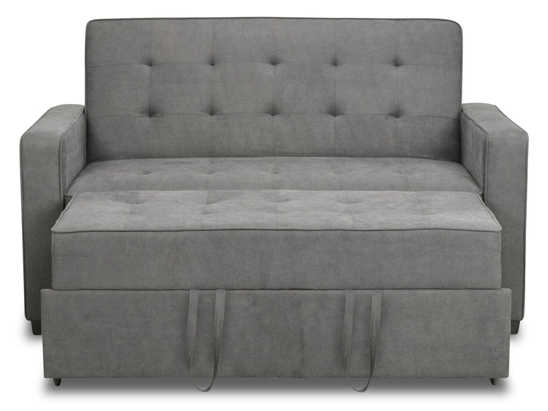 Futon Cory de 59 po en tissu de velours avec mécanisme Klik Klak et capitonnage - gris