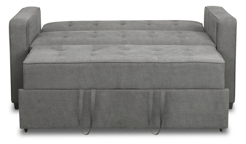 Futon Cory de 59 po en tissu de velours avec mécanisme Klik Klak et capitonnage - gris