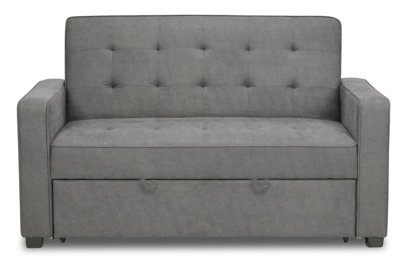 Futon Cory de 59 po en tissu de velours avec mécanisme Klik Klak et capitonnage - gris