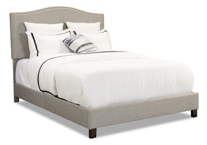 Lit plateforme rembourré Cove en tissu gris avec clous décoratifs - format grand lit