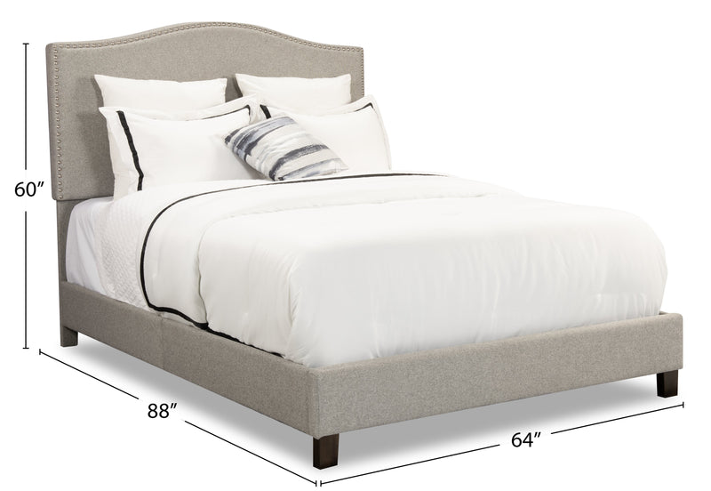Lit plateforme rembourré Cove en tissu gris avec clous décoratifs - format grand lit