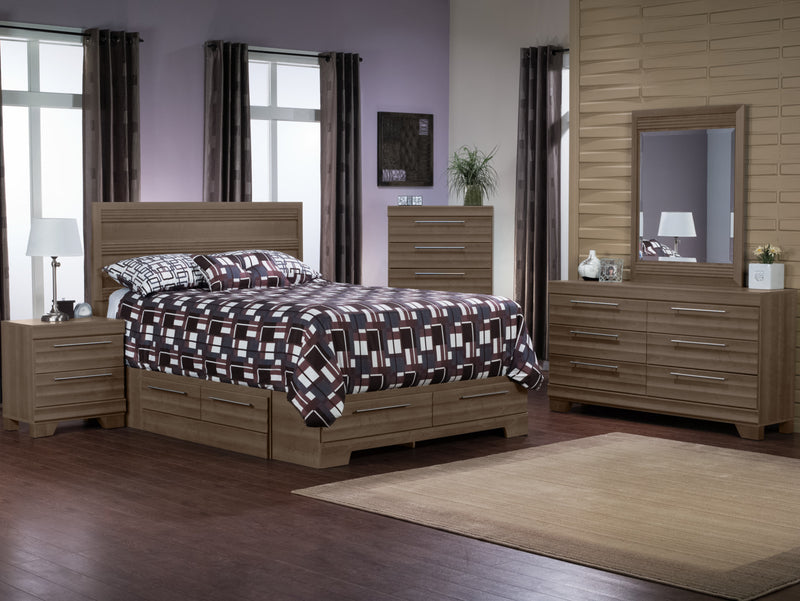 Ensemble Olivia 5 pièces avec grand lit de rangement, commode verticale et table de nuit - gris