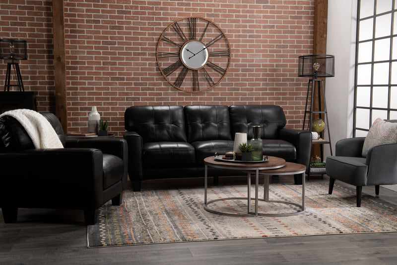Fauteuil Curt de 41 po en cuir véritable avec capitonnage à boutons - noir