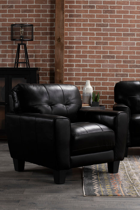 Fauteuil Curt de 41 po en cuir véritable avec capitonnage à boutons - noir
