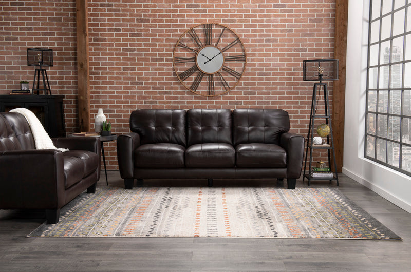 Sofa Curt de 85 po en cuir véritable avec capitonnage à boutons - brun