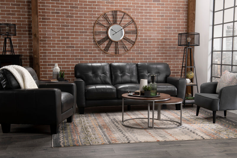 Fauteuil Curt de 41 po en cuir véritable avec capitonnage à boutons - gris
