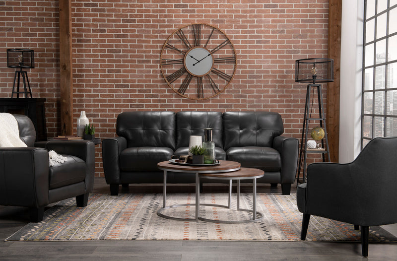 Fauteuil Curt de 41 po en cuir véritable avec capitonnage à boutons - gris