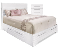 Ens. de chambre à coucher Olivia 4 pièces avec lit double de rangement et commode verticale - blanc
