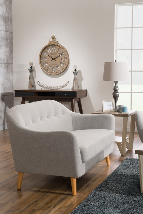 Sofa Calla de 73,62 po de format condo en tissu d’apparence lin avec capitonnage et pattes en bois - gris clair