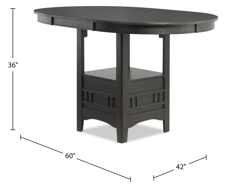 Table de salle à manger ronde Dena de 42 po à 60 po (L) de hauteur comptoir et avec rallonge - grise