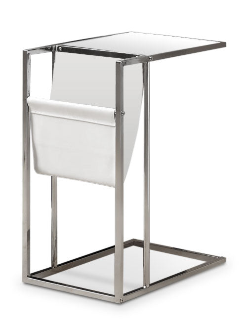 Durham Accent Table with Magazine Rack – Chrome - Modern style End Table Metal and Glass