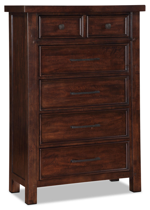 Ens. chambre à coucher Sonoma 5pcs. avec grand lit, commode verticale, table de nuit - brun foncé