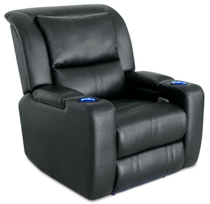 Fauteuil à inclinaison électrique Cato de 36,50 po en tissu d’apparence cuir avec appuie-tête électrique et deux porte-gobelets - noir