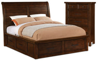 Ensemble Sonoma 4 pièces avec grand lit de rangement et commode verticale - brun foncé