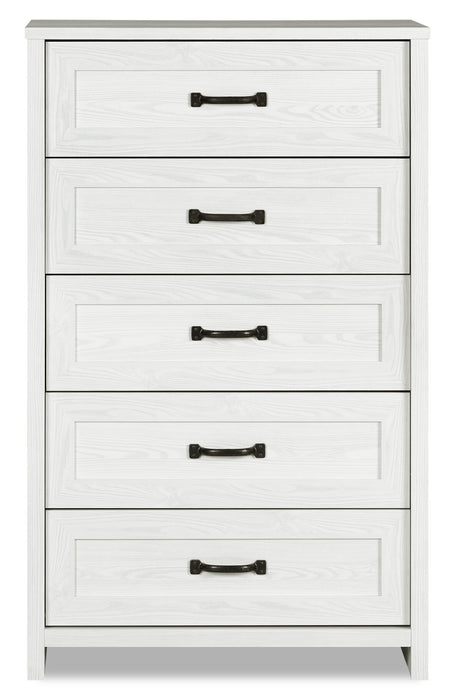 Commode verticale Dove de 30,5 po (L) x 49 po (H) à 5 tiroirs pour la chambre à coucher, fabriquée au Canada - blanche