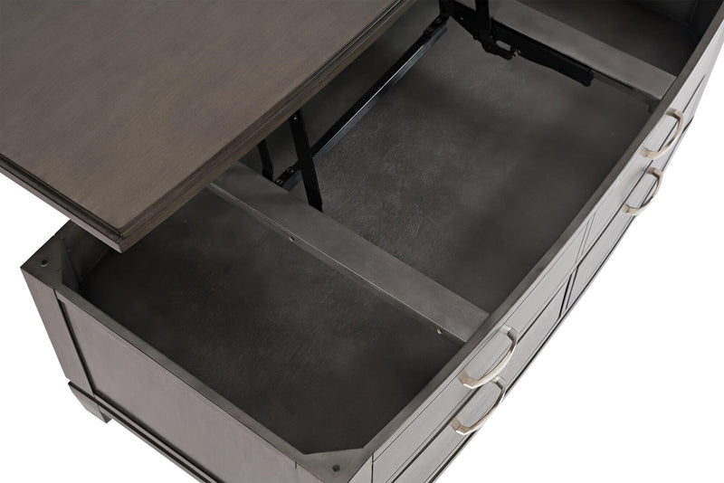 Table à café moderne Downtown de 48 po avec dessus relevable, rangement et roulettes - bois gris-brun