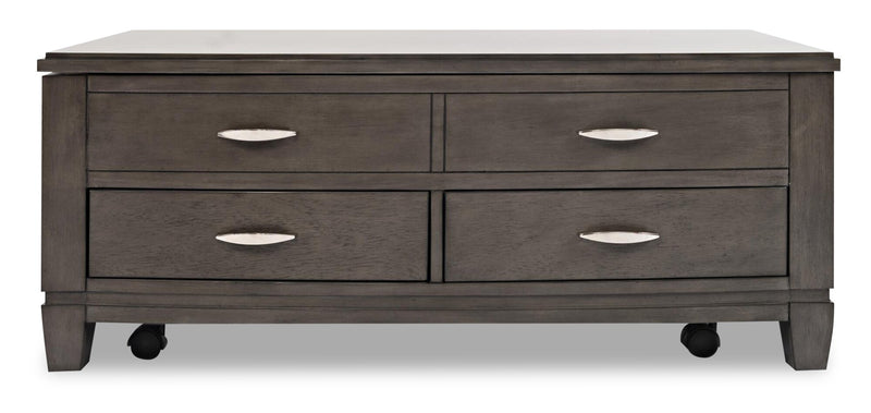 Table à café moderne Downtown de 48 po avec dessus relevable, rangement et roulettes - bois gris-brun