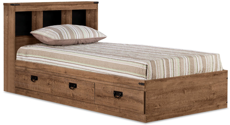 Driftwood Twin Mates Bed with Bookcase Headboard