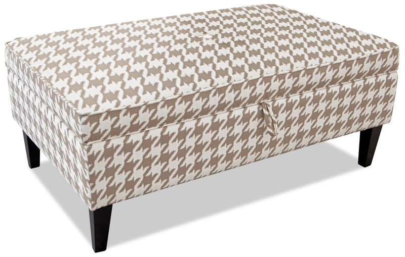 Pouf Lora d'apparence lin - beige pied-de-poule